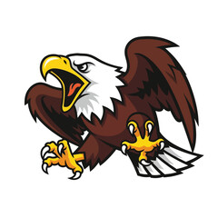 Fototapeta premium Aggressive Bald Eagle Flying with Open Mouth, Fierce Predator