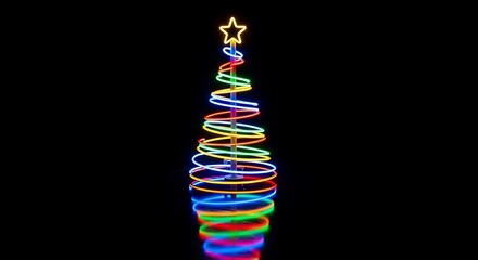 Colorful Spiral Christmas Tree Against Black Background.
