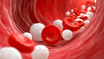 Magnified Blood Vessel Illustration Showing Red and White Blood Cells in Human Circulatory System