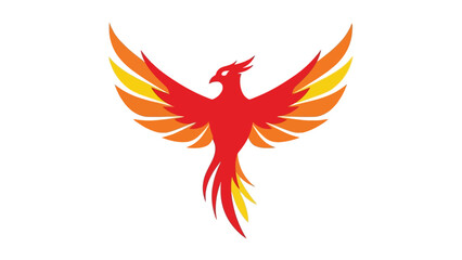 Fiery Phoenix Bird Icon, Mythical Creature, Rebirth Symbol, White Background