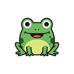 Fototapeta premium Cute cartoon frog character, happy, smiling, green amphibian, isolated on white background