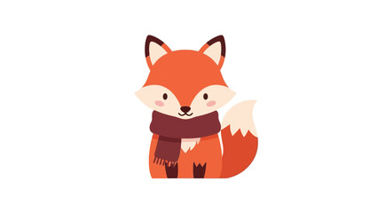 Obraz premium Cute cartoon fox wearing a scarf, isolated on white background, illustration