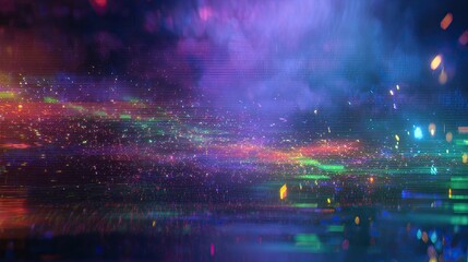 Abstract, colorful, and ethereal digital illustration of light trails and nebulous shapes