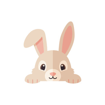Cute Bunny Peeking Out Flat Design Illustration