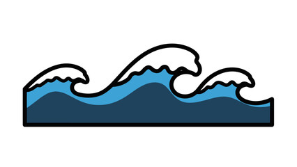 Obraz premium Stylized ocean waves illustration, blue water, white foam, simple cartoon style