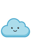 Cute blue cartoon cloud with happy face isolated on white background