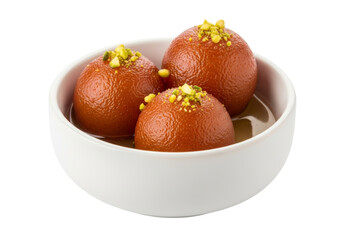 gulab jamun in syrup, indian dessert in white bowl