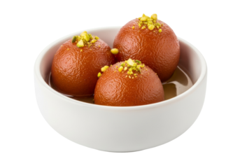gulab jamun in syrup, indian dessert in white bowl