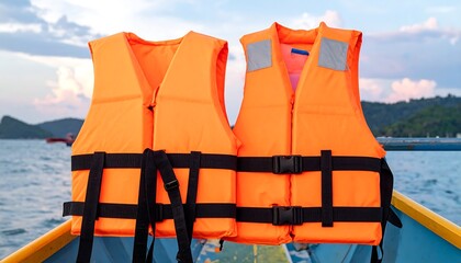 Two Orange Life Jackets Ready for Water Adventure on a Boat.