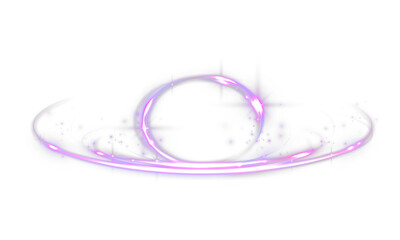 Glowing purple neon magic energy ring with sparkling light trail isolated on transparent backgrounds