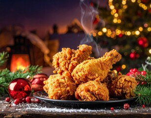 Pile of delicious hot crispy fried chicken legs on the table. 