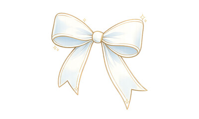 Elegant White Satin Bow with Gold Trim and Soft Sparkle Accents, Luxury Decorative Ribbon Isolated on Black Background, Wedding and Valentine Design Element