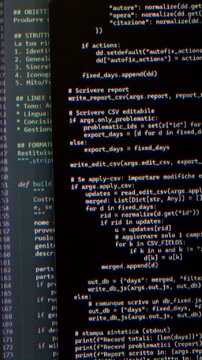 Vibe Coding with AI Chatbot writing python script to parse data. Blurred computer code displayed on screen in a colorful, glitch-like style.