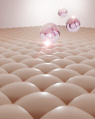 Cosmetic serum Oil drop on skin cell, Skin Repair, moisturizer, collagen serum, 3d rendering.