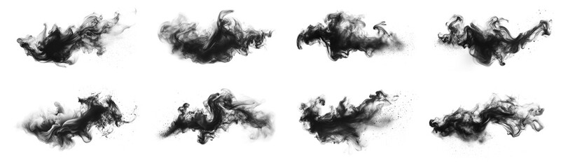 Smoke collection isolated on transparent background. Black soft evaporating smoke brush. Generative ai
