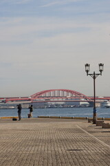 ハーバーランドから神戸大橋方面を見た神戸港の風景