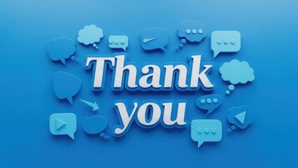 Blue thank you message with speech bubbles on blue background