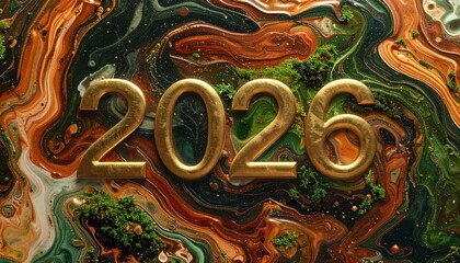 Luxurious 2026 Gold Text on Abstract Swirling Earthy Texture