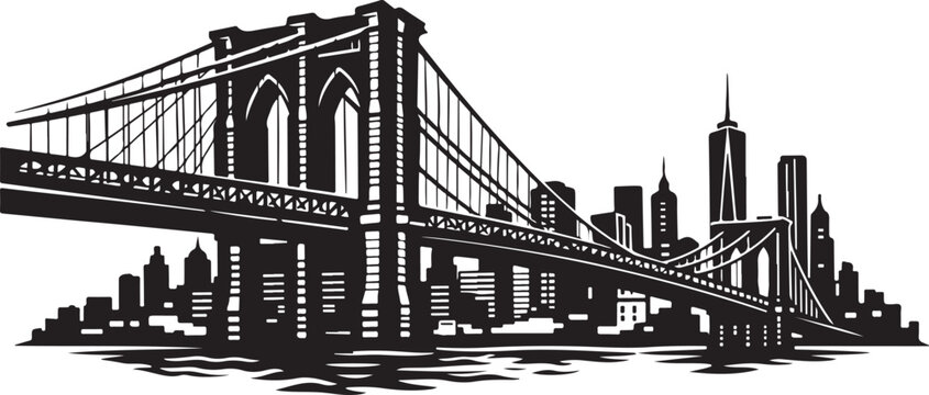 Brooklyn Bridge Silhouette with Suspension Structure Details