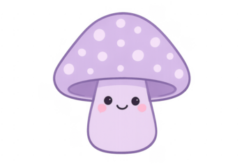 Cute purple mushroom character smiling on transparent background