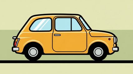 Vintage yellow car driving on green road