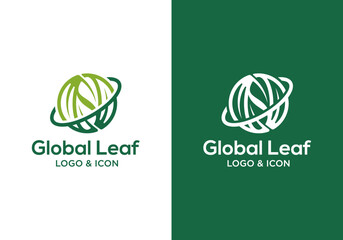 abstract globe and leaf logo icon design vector