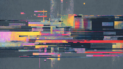 Vibrant Glitch Art with Colorful Horizontal Bands and Pixels