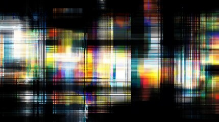 Abstract digital composition with blurred rectangular shapes and vibrant light effects
