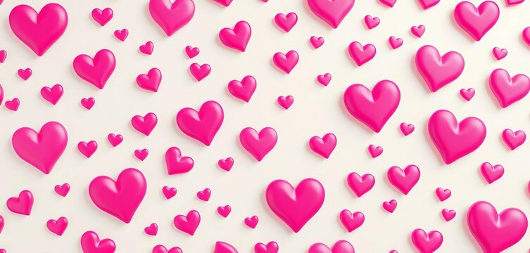 A delightful seamless pattern featuring numerous pink hearts in various sizes and shades, scattered gently across a light, airy backdrop,  serene,  emotion - Powered by Adobe