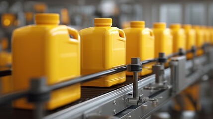 Yellow jerry cans on production belt