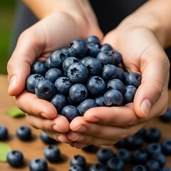 Hands Holding Fresh Blueberries - A Close-Up of Healthy Eating.