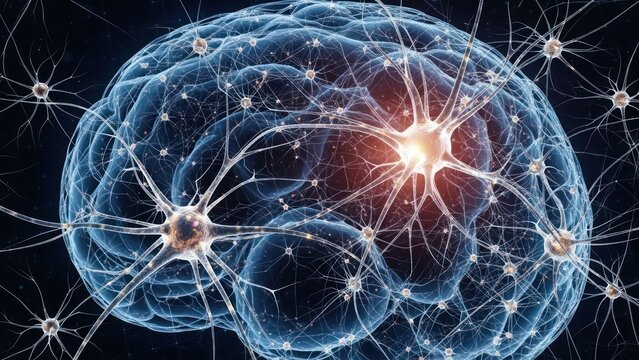Conceptual illustration of the human brain highlighting neural activity