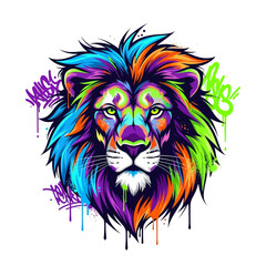 Vibrant graffiti lion head with colorful mane and paint splatters © Nisitha