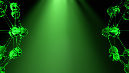 Corporate Light Orbit &ndash; Emerald Light Rays with Glass Spheres on Black Background (Ultra High Resolution)