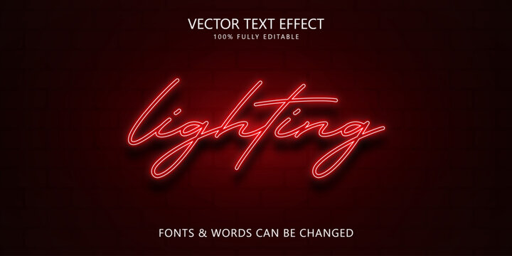 Red Neon Script 'Lighting' Text Effect, Editable Glowing Font Style
