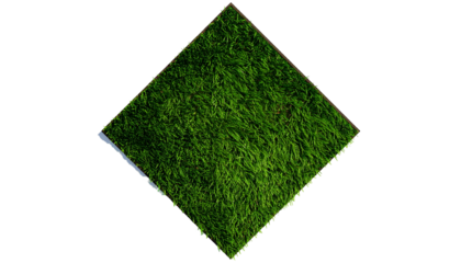 Green grassy patch, diamond-shaped, isolated on black background, showcasing dense texture