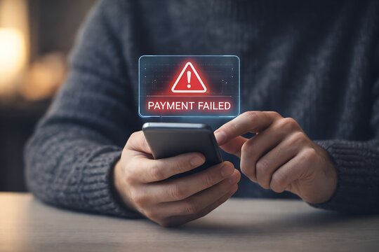 Person s smartphone displays a payment failed error message during a digital transaction - Powered by Adobe