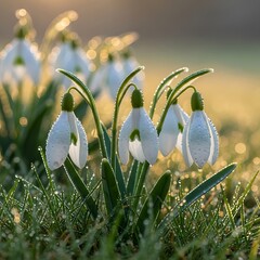 Snowdrops in the Morning Dew - A Fresh Start to Spring.