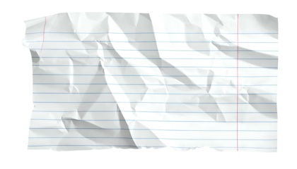 A crumpled, lined white paper with a torn edge and a black background