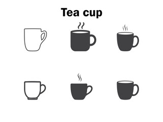 Caf&eacute; Beverage Icons. Solid, filled icon set of caf&eacute; beverages.Tea cup illustration sign collection. Disposable cup. Cup coffe with steam. Flat style - stock vector.