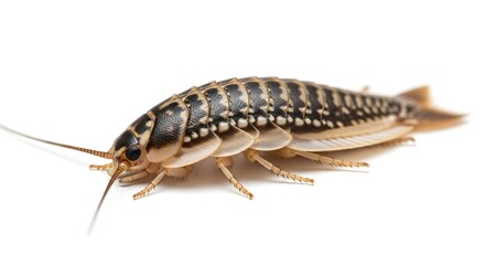 Close-up of a Bristle-tail Insect on a White Background.