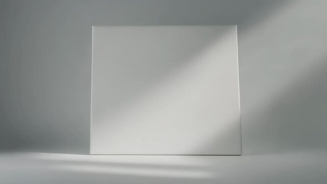 Soft light slowly brightens a pristine white canvas maintaining minimal composition while shadows breathe in controlled rhythmic calm