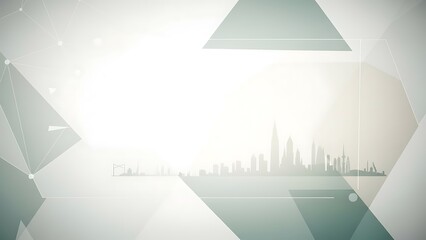 Modern city skyline with geometric shapes and bright light