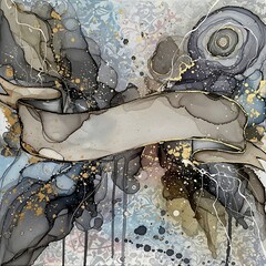 Abstract Ink Art with Banner - A Blend of Colors and Textures.
