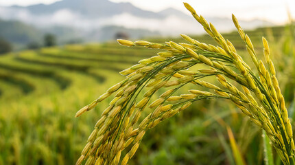 Detail of an agricultural field sown with rice