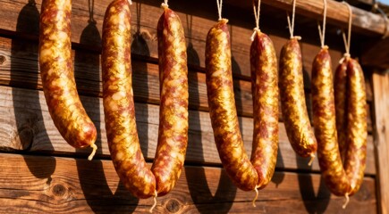 Homemade Sausages Drying in the Sun