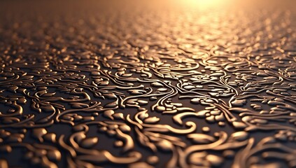 Exquisite 3d embossed islamic floral pattern in rich bronze and deep brown tones