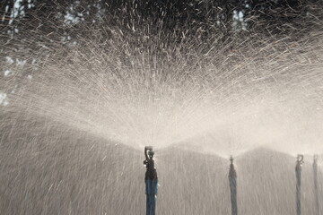 Water Fountain in Nature: The scene features water fountain in outdoor spraying out water