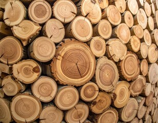 Close-up of a wall made entirely of stacked, cross-sectioned wooden logs