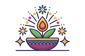Obraz premium diwali fireworks over rangoli celebration icon